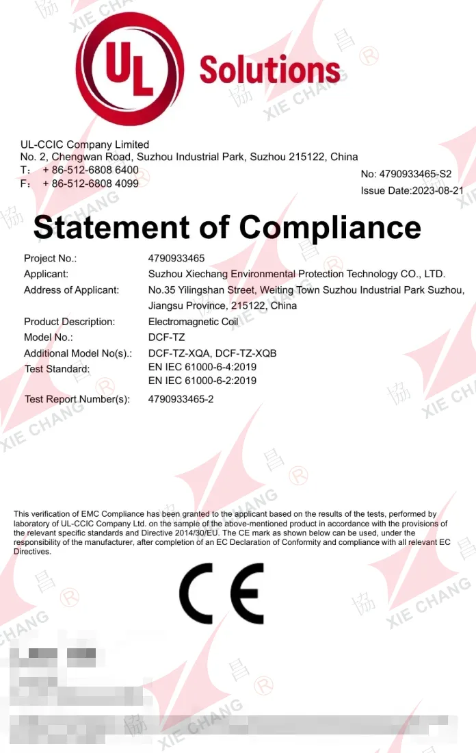 Declaração de conformidade CE (EMC) — Bobina solenoide DCF-TZ (UL-CCIC)