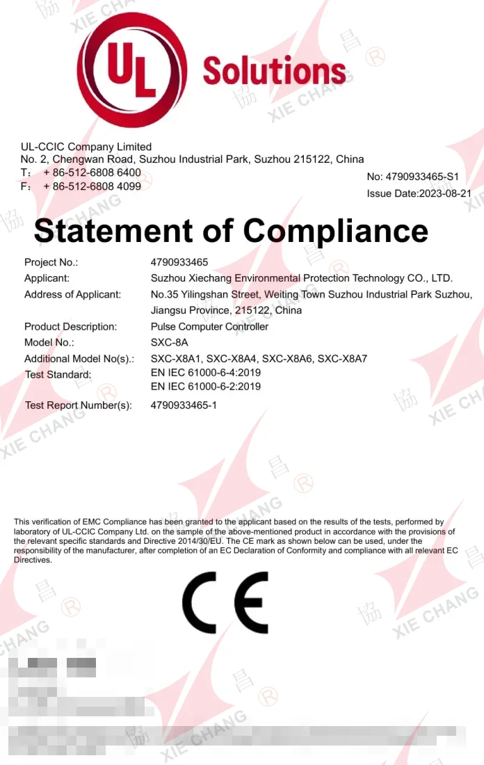 Declaração de conformidade CE (EMC) — Controlador de pulso das séries SXC-8A / SXC-X8A (UL-CCIC)