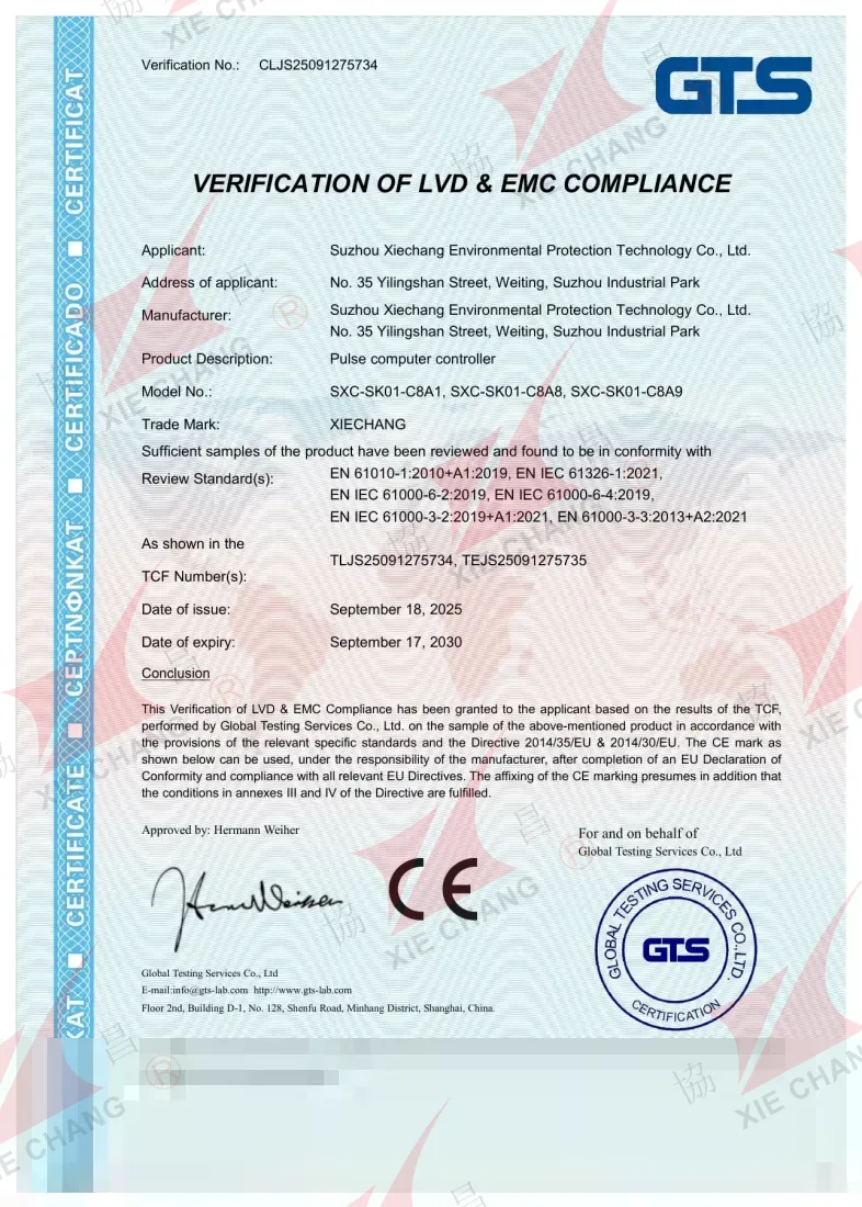 Certificado CE (LVD + EMC) — Controlador de pulso da série SXC-SK01-C8A
