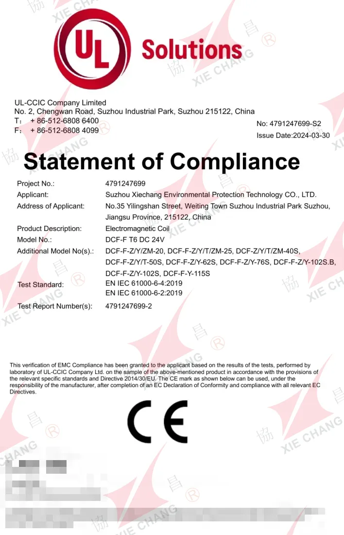 Declaração de conformidade CE — Bobina solenoide DCF-F (T6, DC 24V)