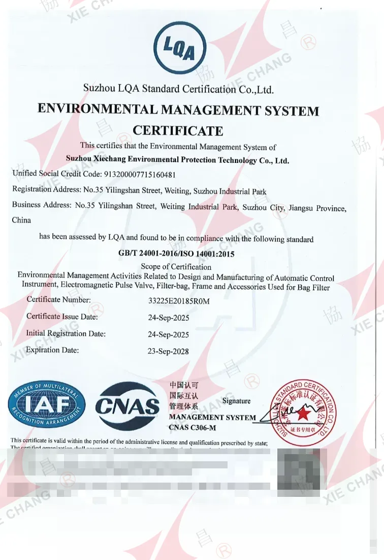 Certificado de sistema de gestão ambiental ISO 14001:2015