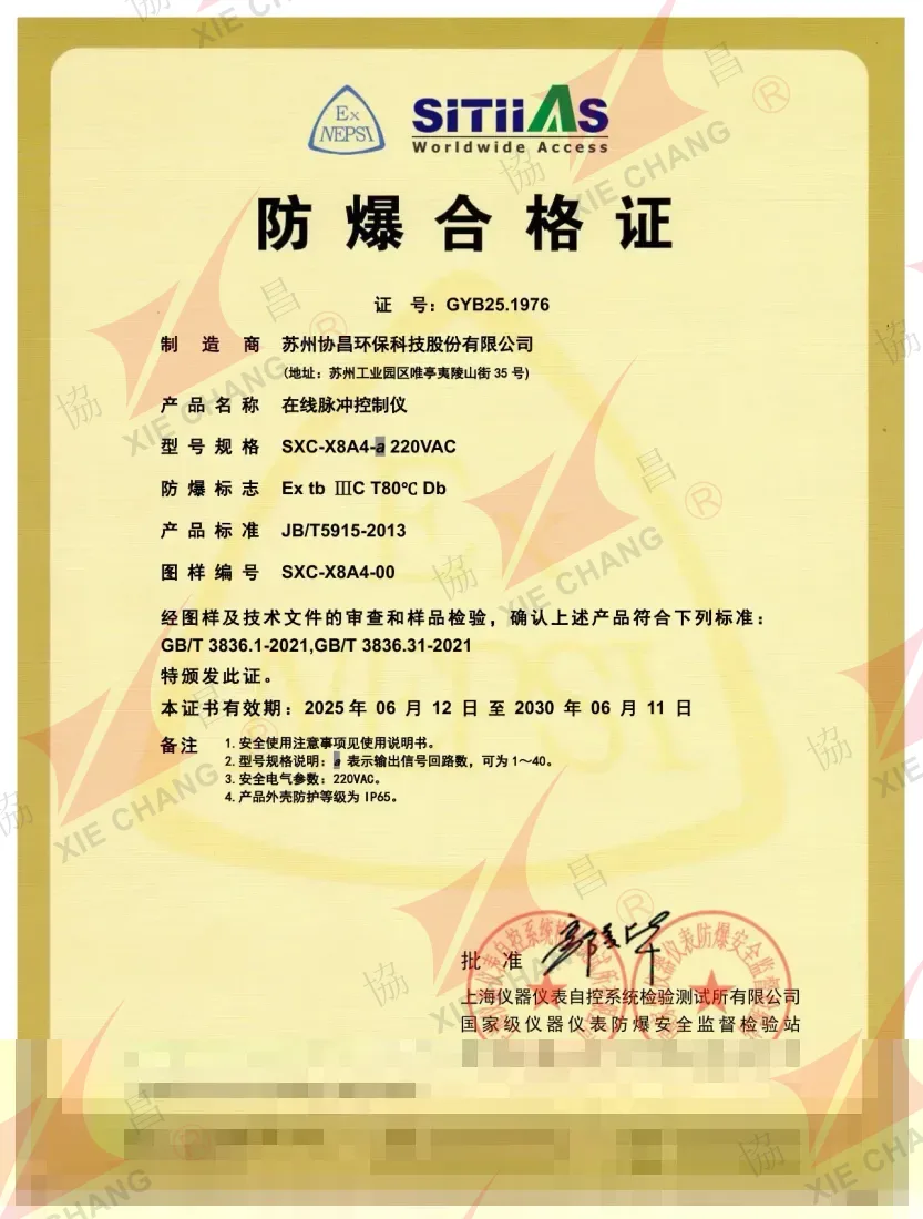 Certificado Ex GYB25.1976 — Controlador de pulso online SXC-X8A4-a