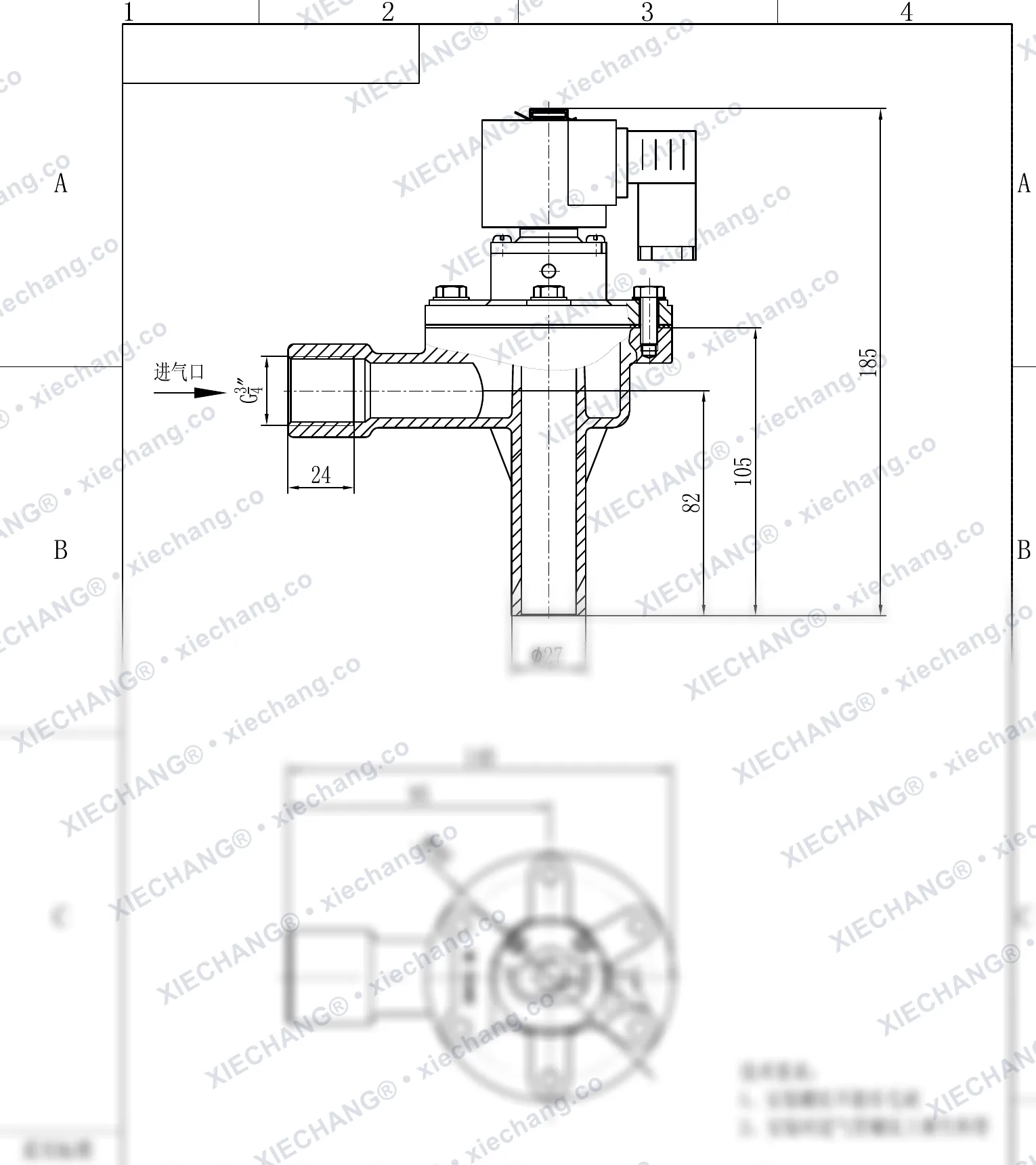 DCF-2L-B · 3/4" · válvula de pulso de ângulo reto (tipo B) — Desenho de instalação