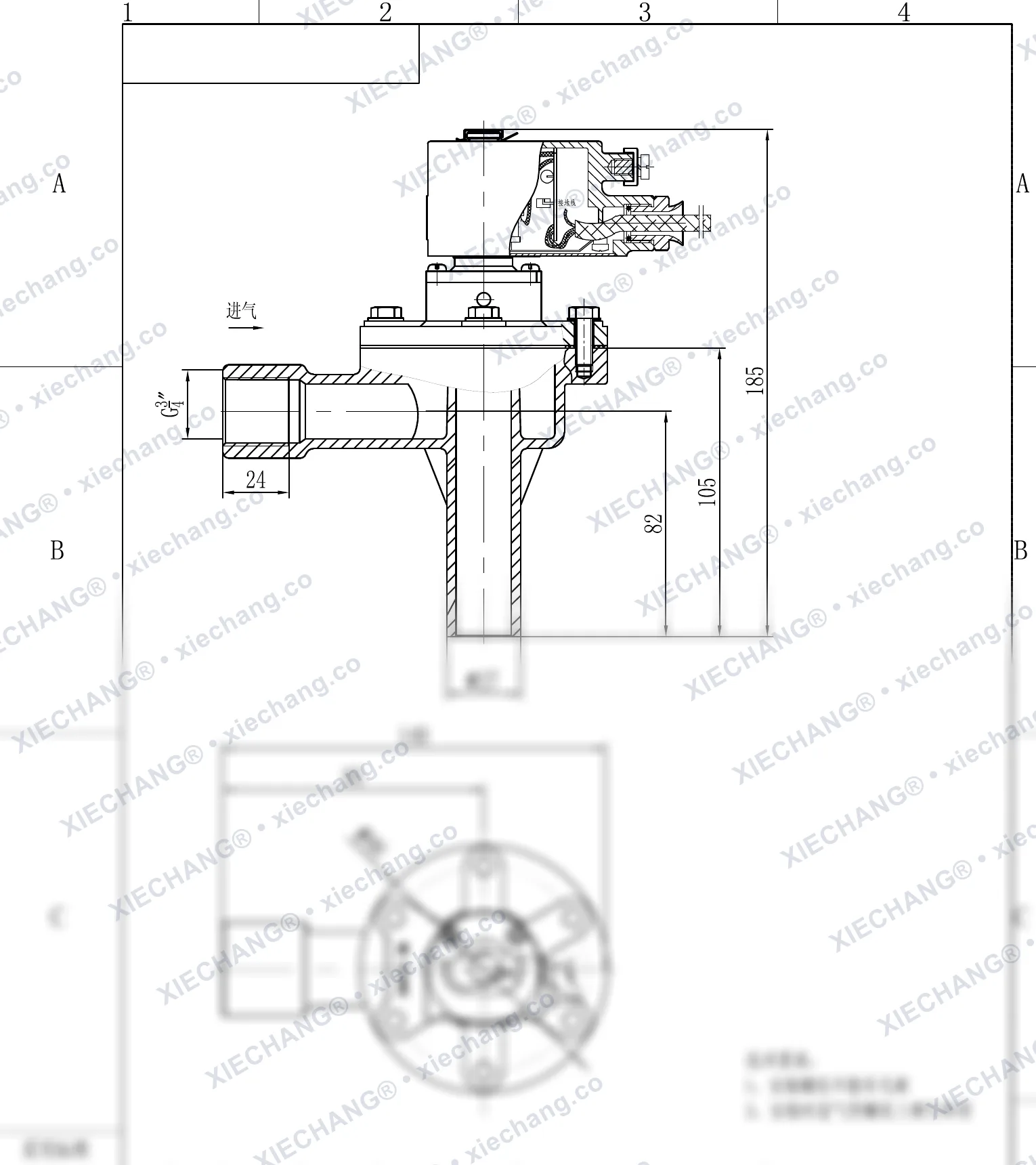 DCF-F-2L-B · 3/4" · válvula de pulso de ângulo reto (2L-B) à prova de explosão — Desenho de instalação