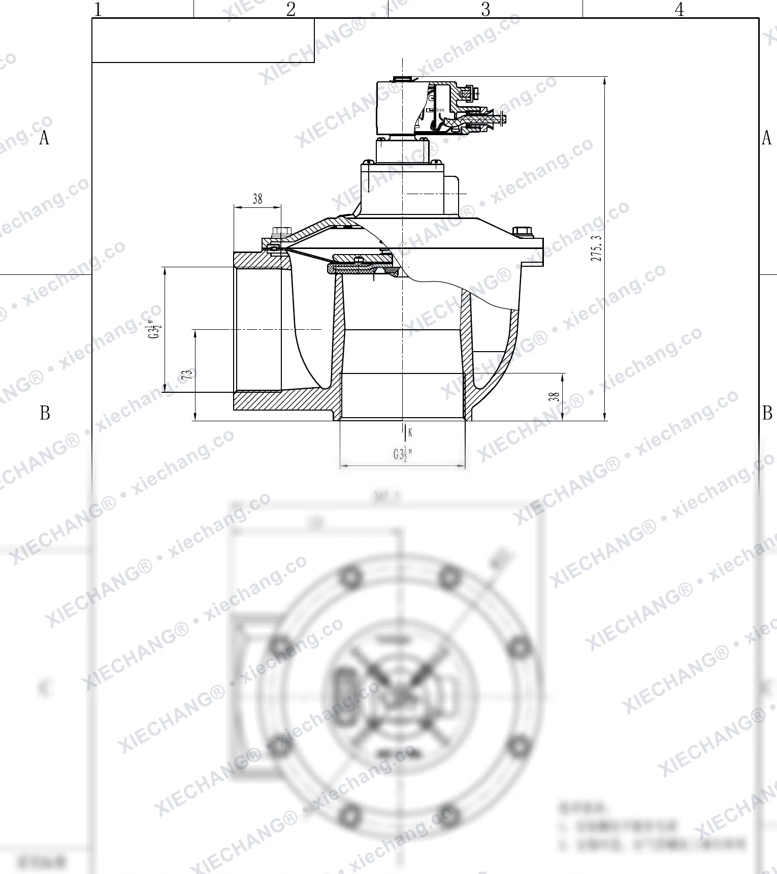 DCF-F-Z-102S.B · 4" (DN102) · válvula de pulso de ângulo reto à prova de explosão — Desenho de instalação