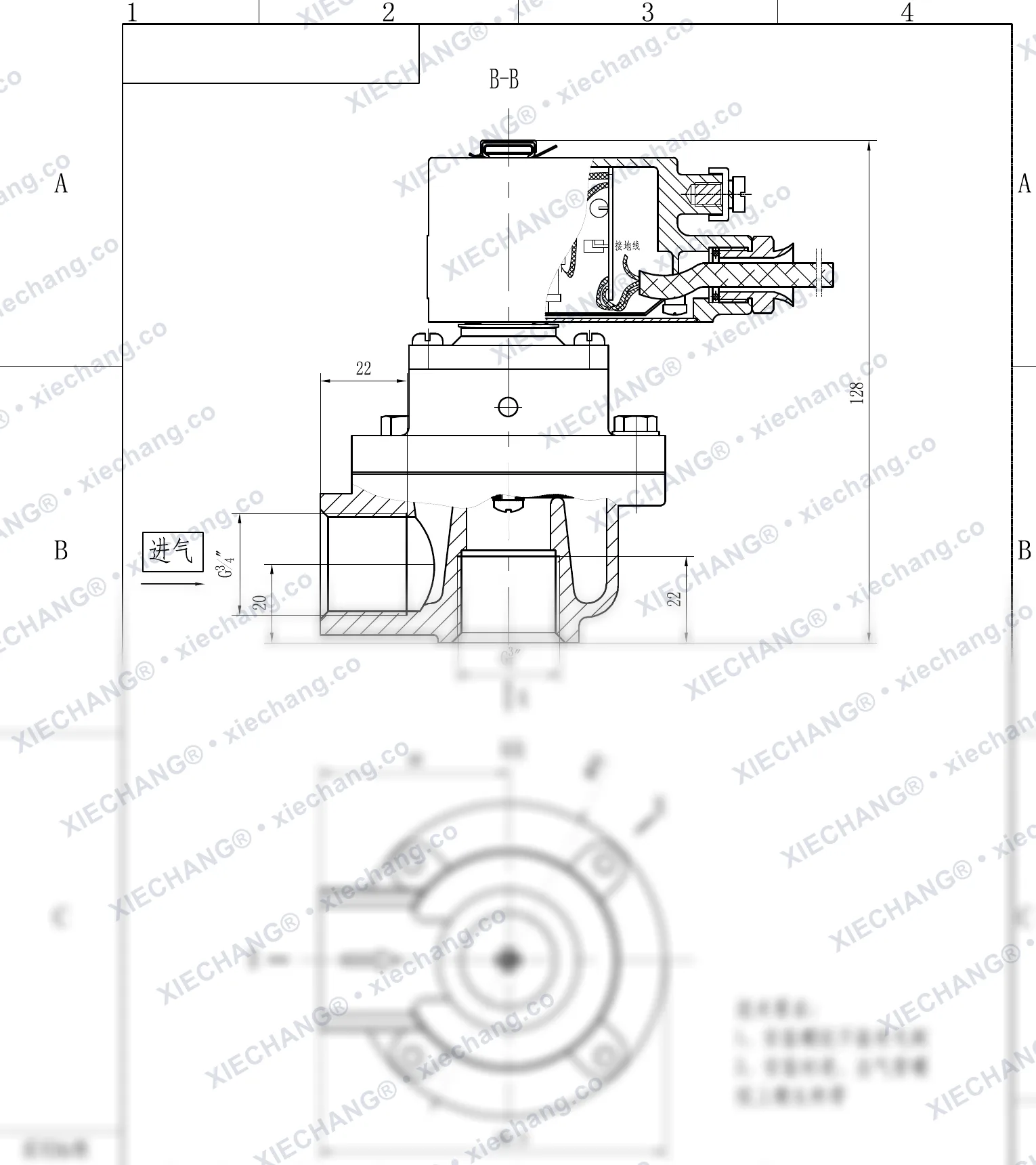 DCF-F-Z-20 · 3/4" · válvula de pulso de ângulo reto à prova de explosão — Desenho de instalação