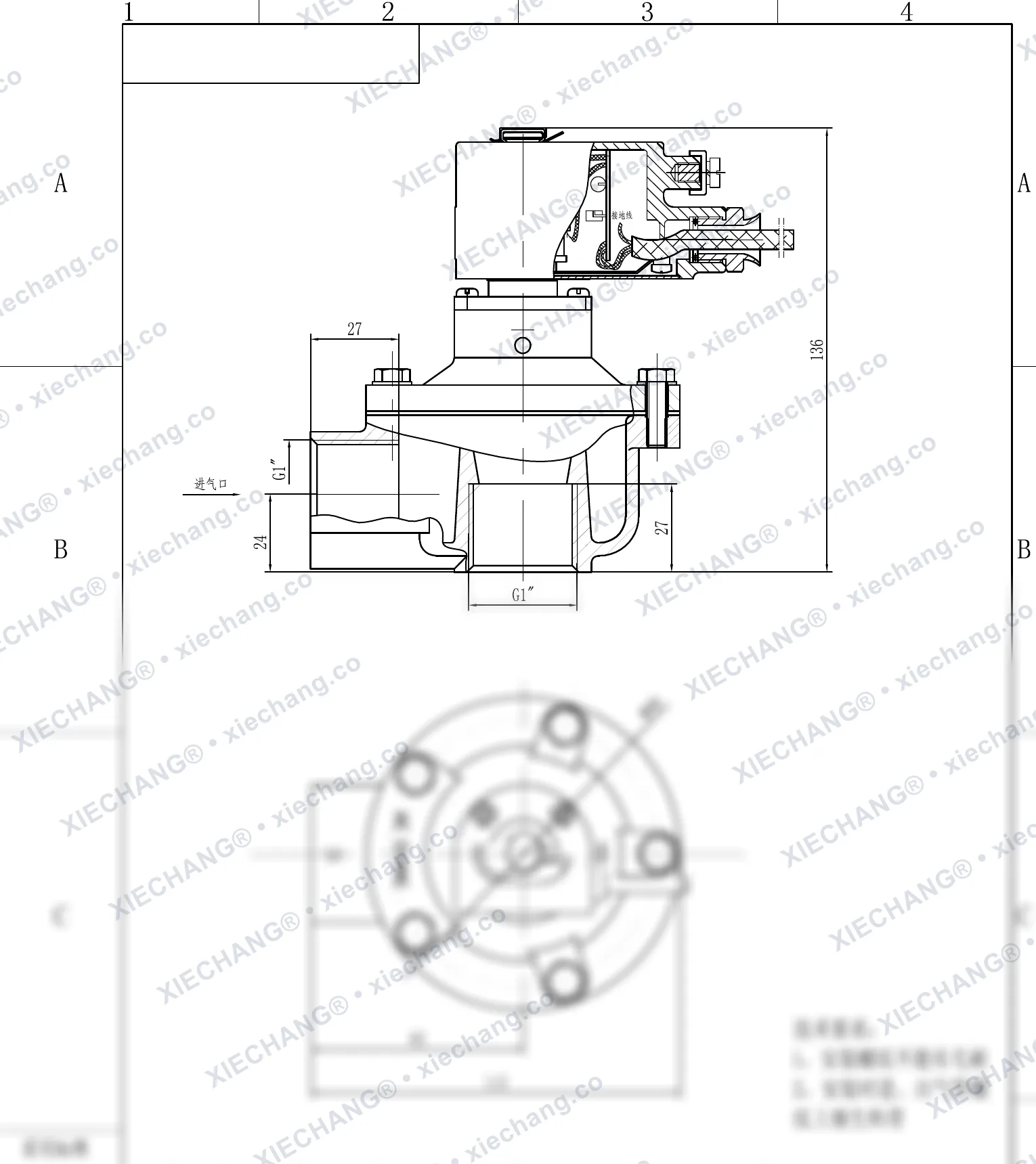 DCF-F-Z-25 · 1" (DN25) · válvula de pulso de ângulo reto à prova de explosão — Desenho de instalação