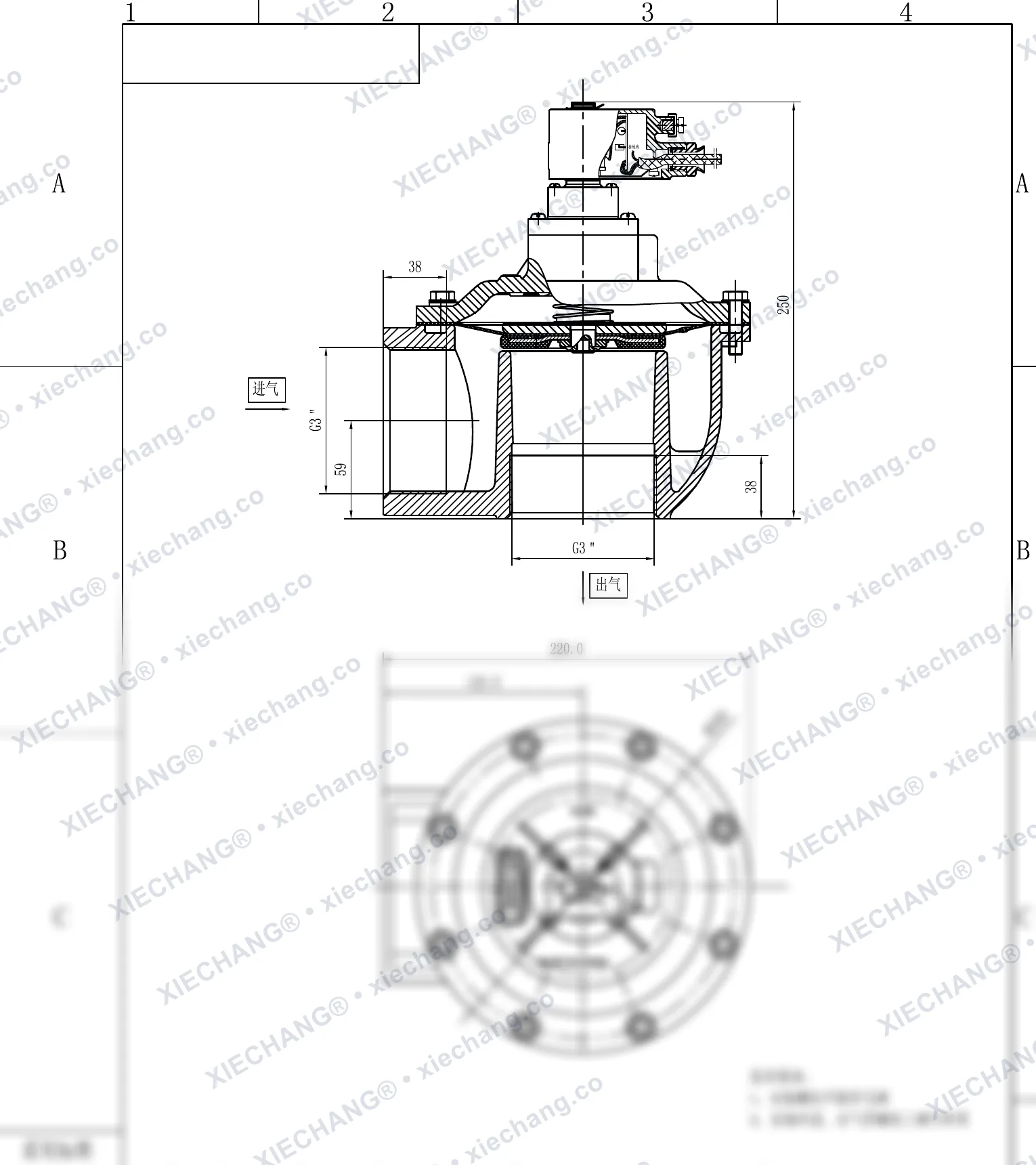 DCF-F-Z-76S · 3" (DN76) · válvula de pulso de ângulo reto à prova de explosão — Desenho de instalação