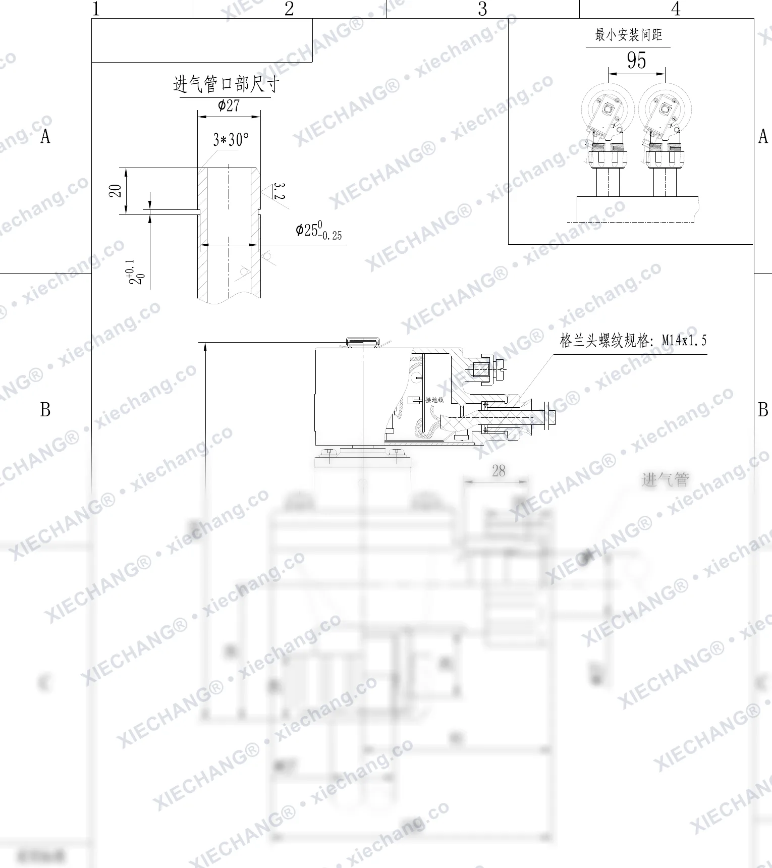 DCF-F-ZM-20-C · 3/4" · válvula de pulso com rosca externa (macho) à prova de explosão — Desenho de instalação