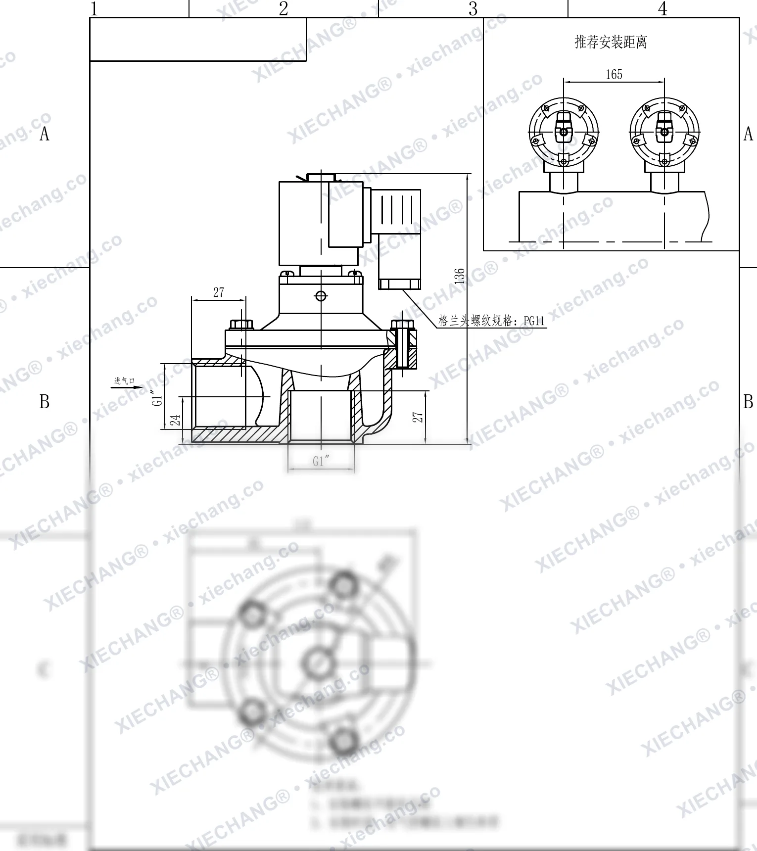 DCF-Z-25 · 1" · válvula de pulso de ângulo reto — Desenho de instalação