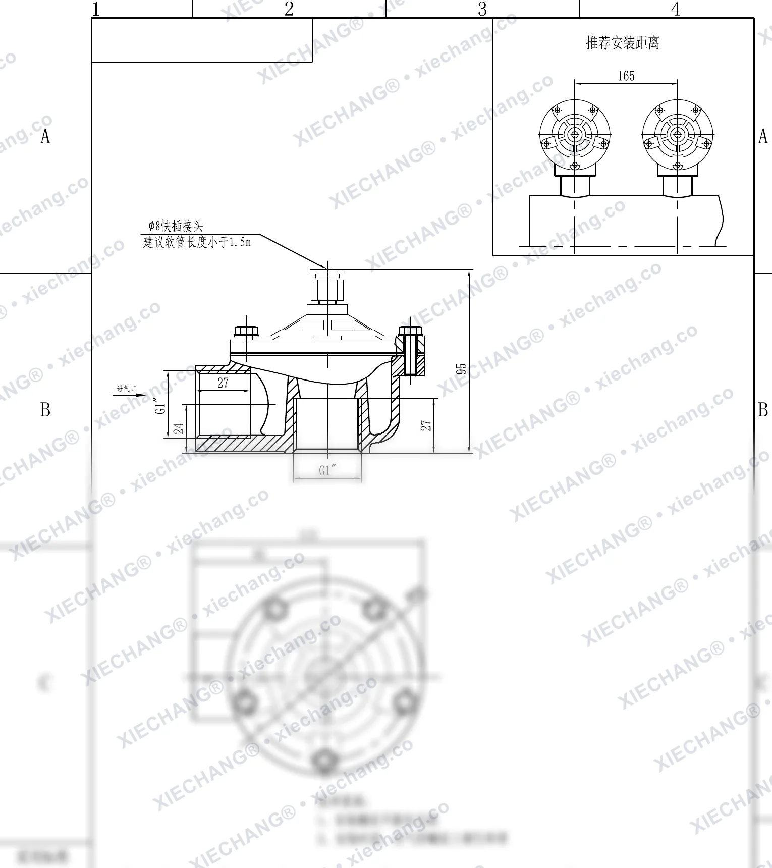 DCF-Z-25-DXK · 1" · válvula de pulso de ângulo reto — Desenho de instalação
