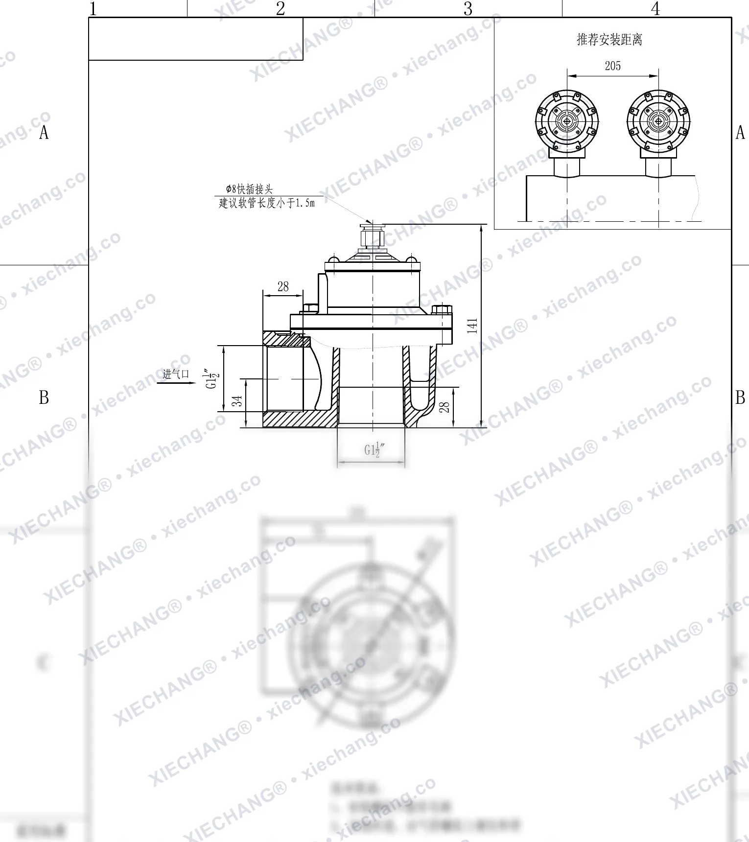 DCF-Z-40S-DXK · 1½" · válvula de pulso de ângulo reto (comando piloto DXK) — Desenho de instalação