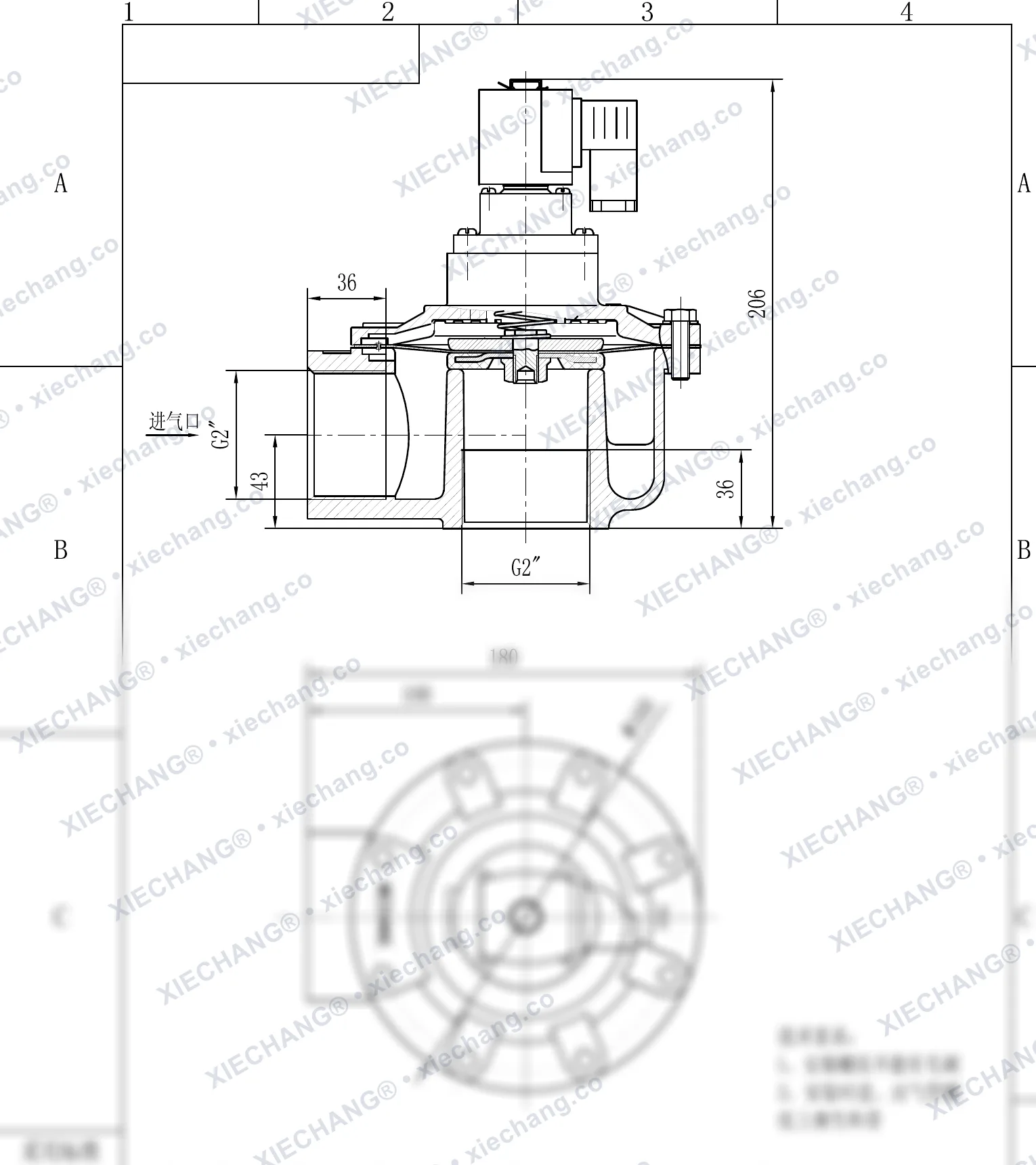 DCF-Z-50S · 2" (DN50) · válvula de pulso de ângulo reto — Desenho de instalação