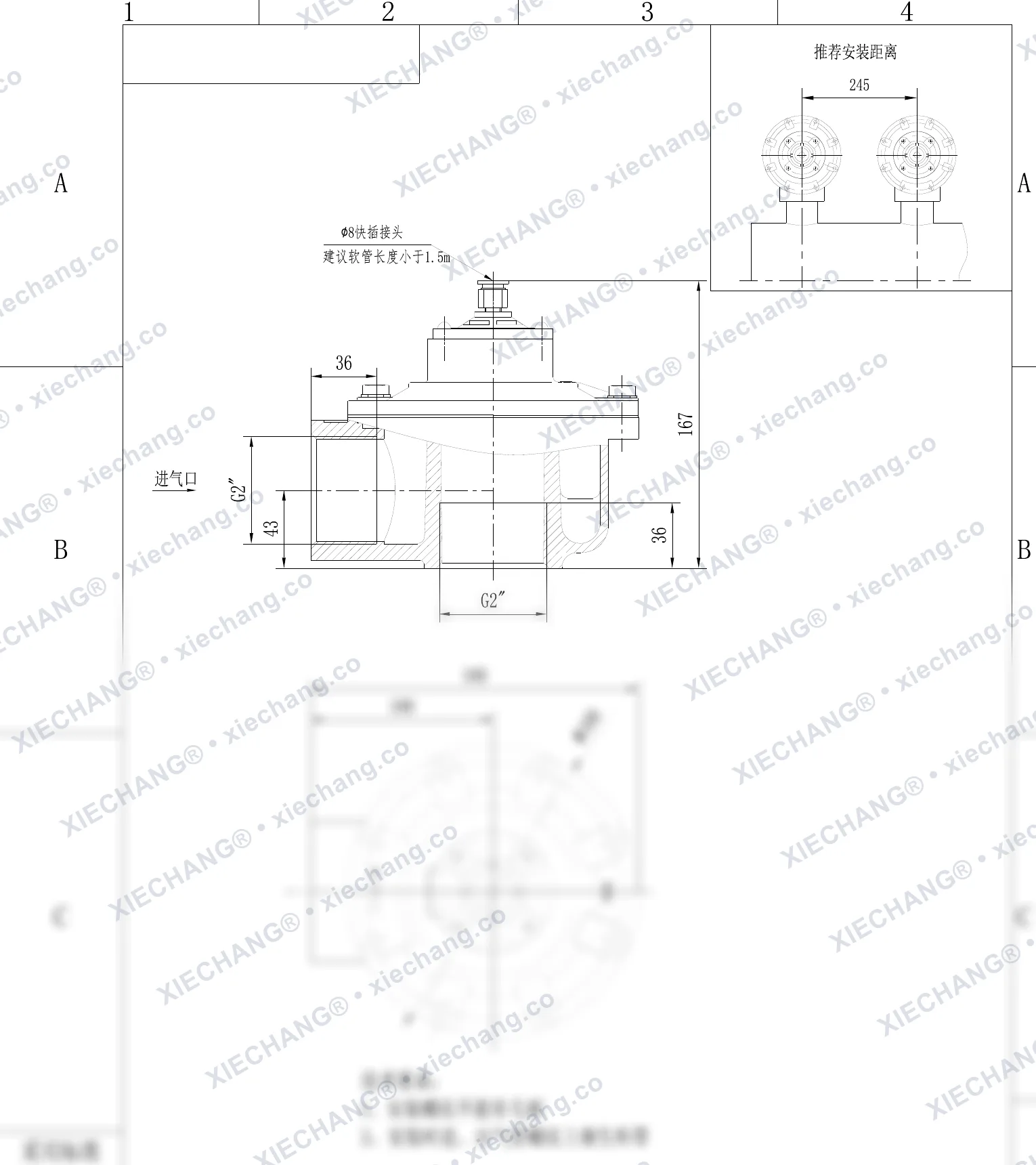 DCF-Z-50S-DXK · 2" · válvula de pulso de ângulo reto (comando piloto DXK) — Desenho de instalação