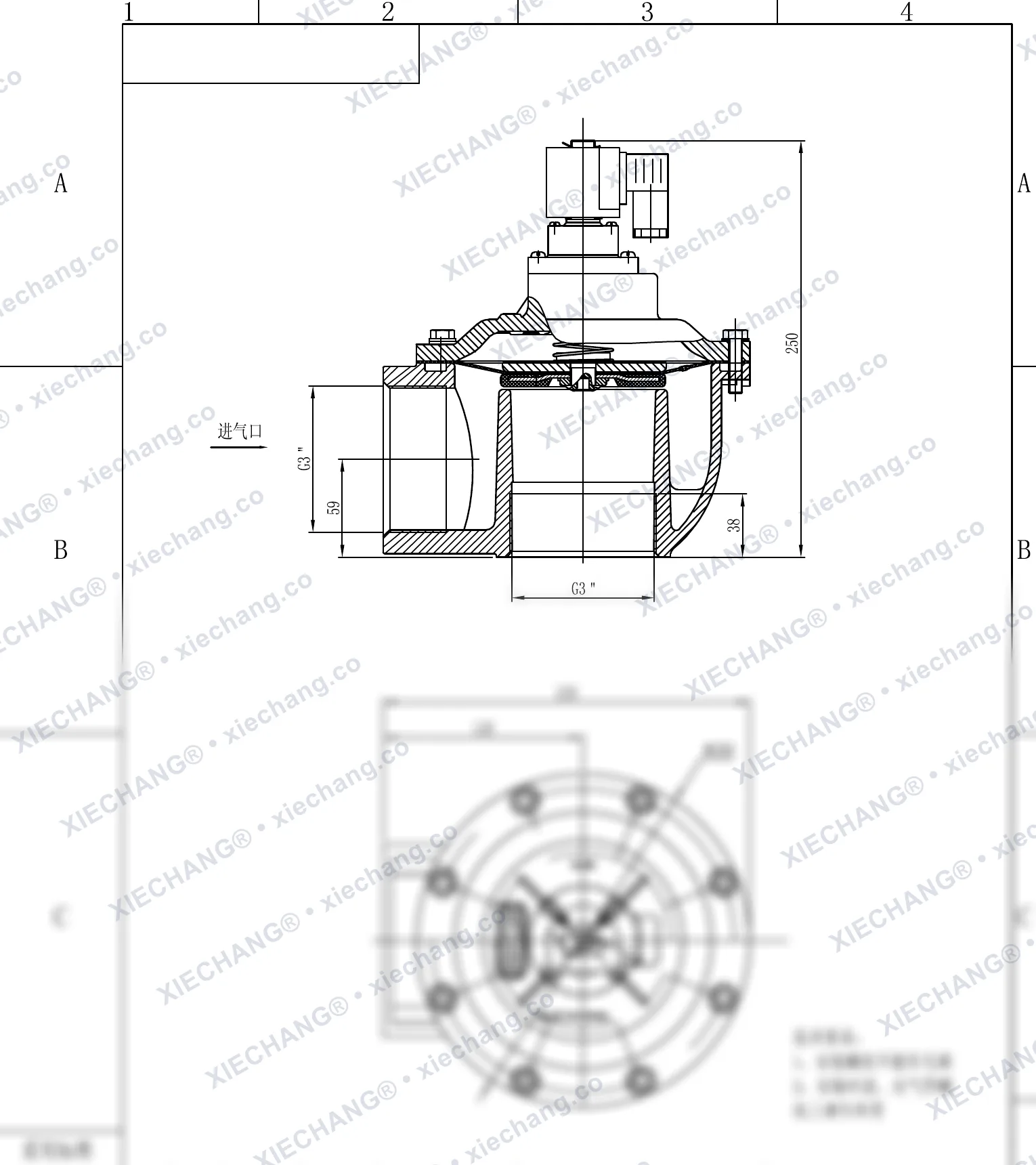 DCF-Z-76S · 3" (DN76) · válvula de pulso de ângulo reto — Desenho de instalação