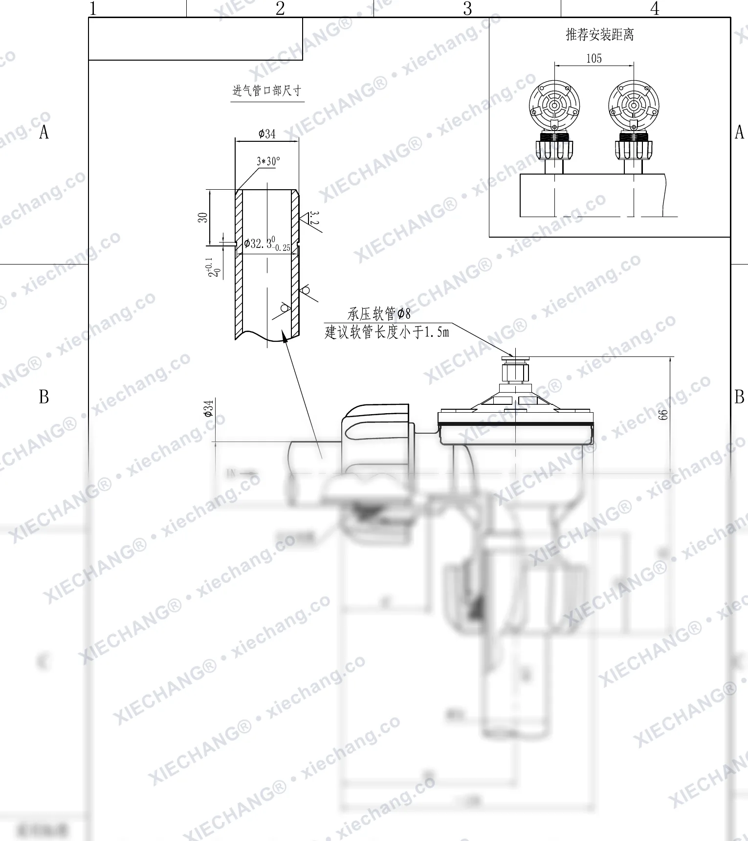 DCF-ZM-25-DXK · 1" · válvula com rosca externa (válvula de pulso de ângulo reto com rosca externa) — Desenho de instalação