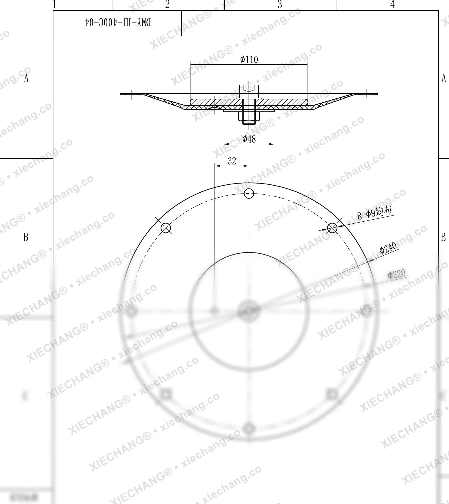 DMY-Ⅲ-400C-04 · DN400 · conjunto de diafragma (2º estágio / secundário, 16 polegadas) — Desenho de montagem