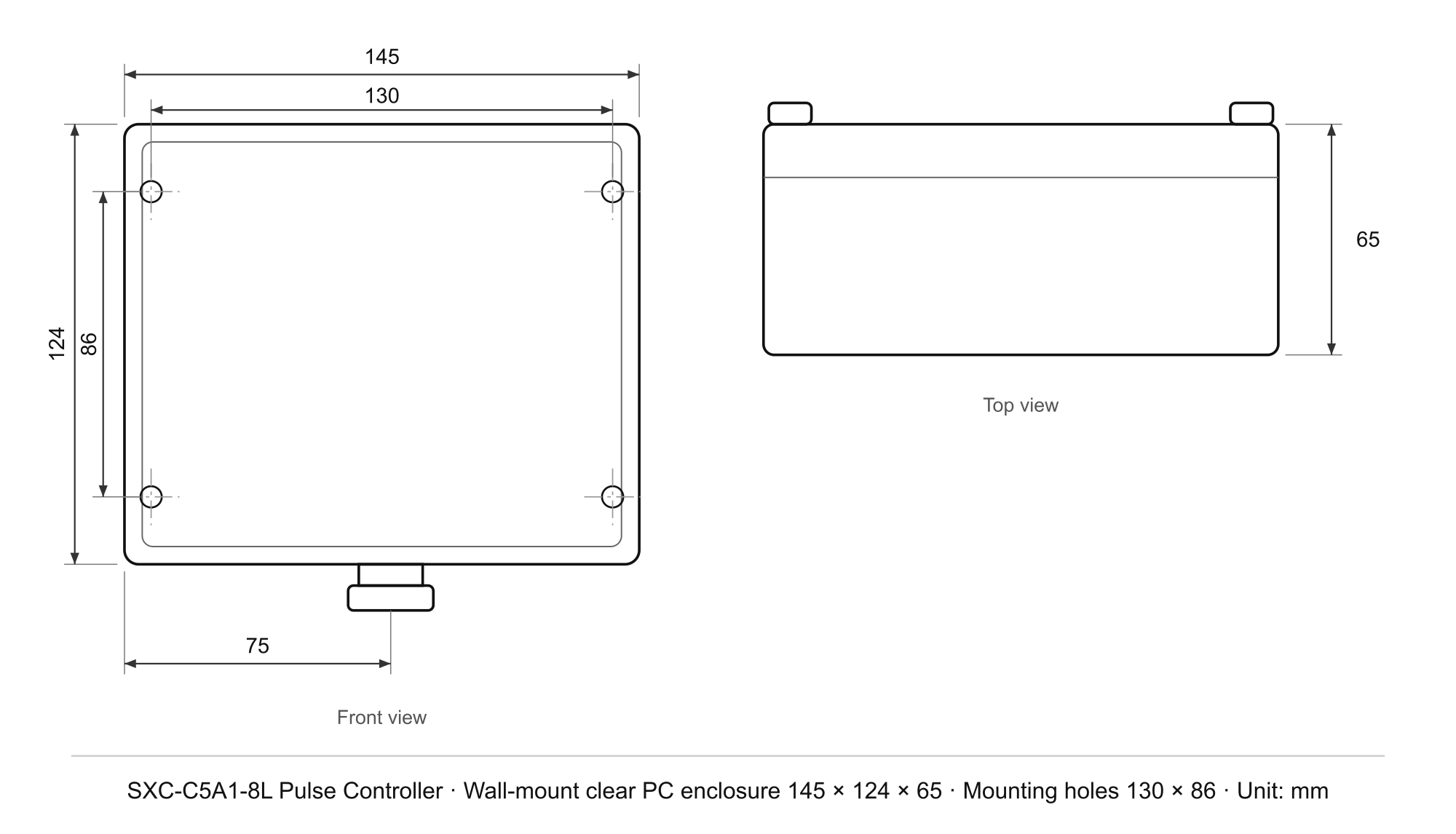 SXC-C5A1-8L · 1–8 canais · controlador de pulso — Desenho de gabinete e fixação