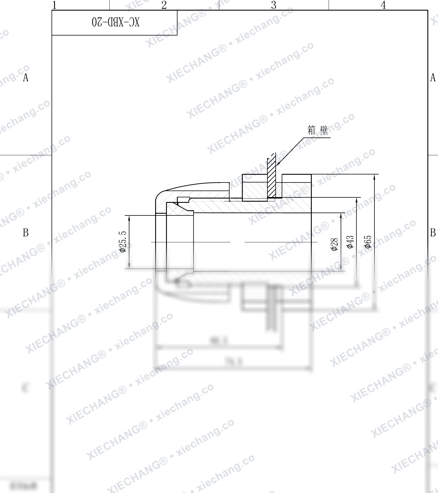 XC-XBD-20 · DN20 · conexão passa-parede de rosca simples — Desenho de instalação