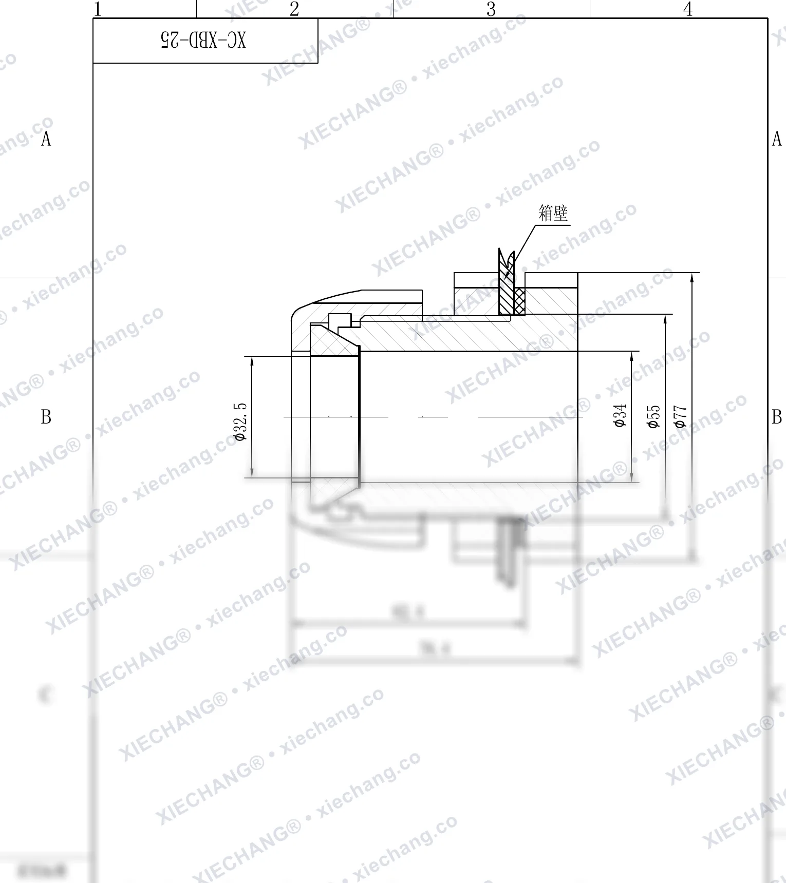 XC-XBD-25 · DN25 · conexão passa-parede de rosca simples — Desenho de instalação