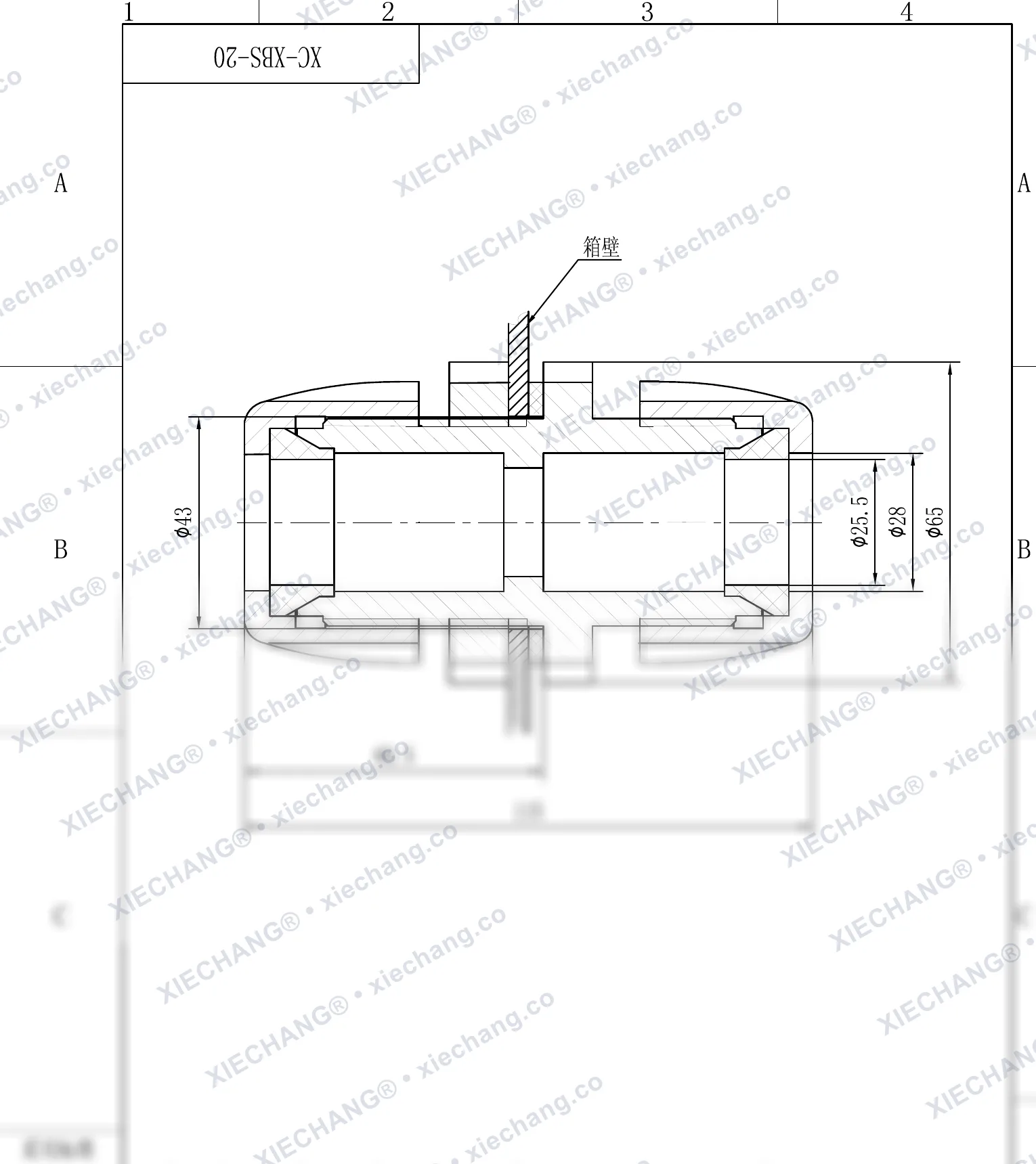 XC-XBS-20 · DN20 · conexão passa-parede de rosca dupla — Desenho de instalação