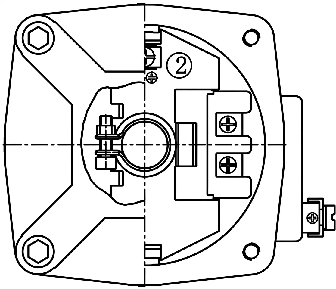 Desenho de detalhe do corte superior interno do invólucro do solenoide à prova de chama Ex db