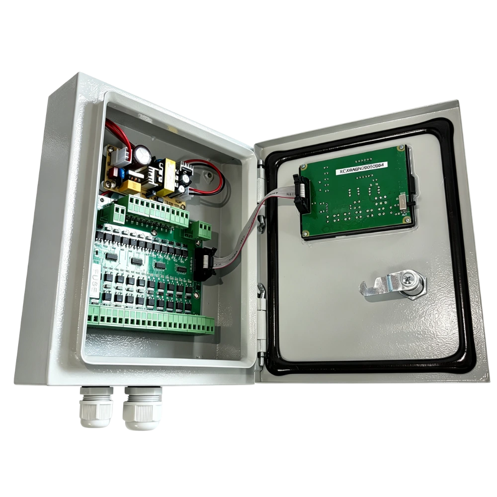 Detalhe do painel frontal do controlador de pulso online SXC-X8A6